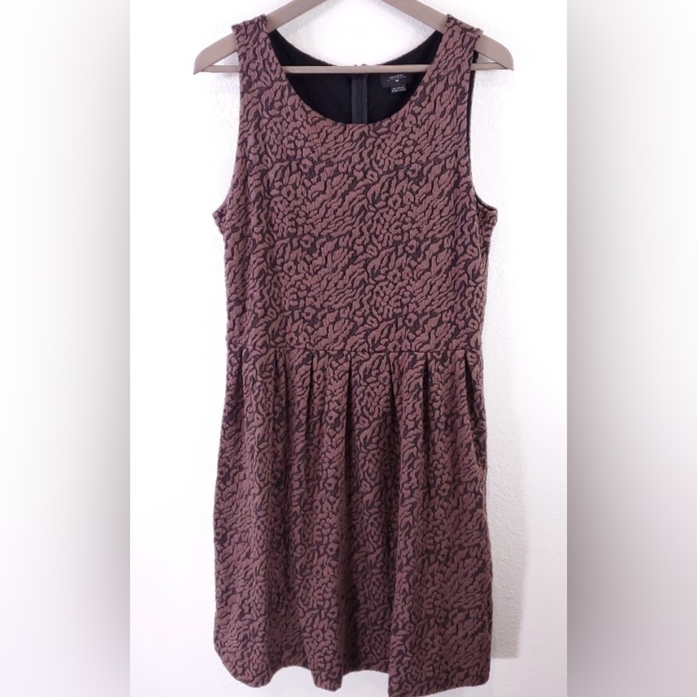 Deletta (Anthro) Animal Print Scoop Neck Back Zip Dress Pockets Women's small